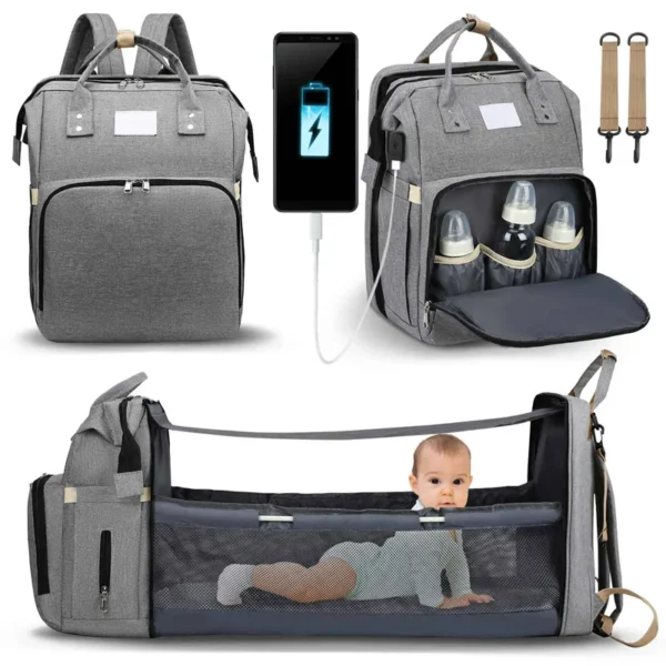 Bolsa de Maternidade Fashion: Saco Portátil de Grande Capacidade com Cama Dobrável para Bebê e Espaço para Garrafas e Fraldas
